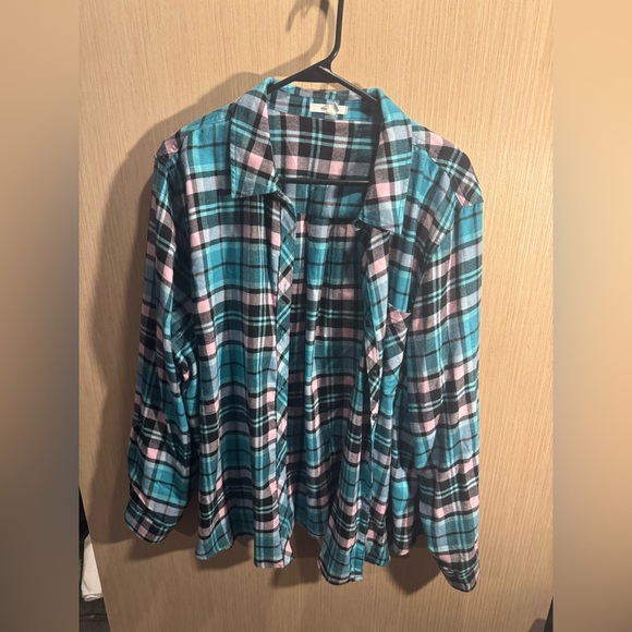 Maurices Tops - Maurices Turquoise and Pink Plaid Button Up Shirt Size 2X